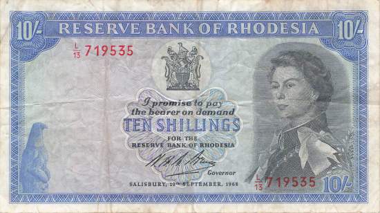 10 Shillings Rhodesien 1968 p27b